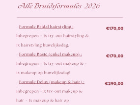 prijslijst studio marifique bruidsformules bridal wedding makeup hairstyling 